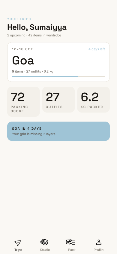 Packr 01 - Dashboard